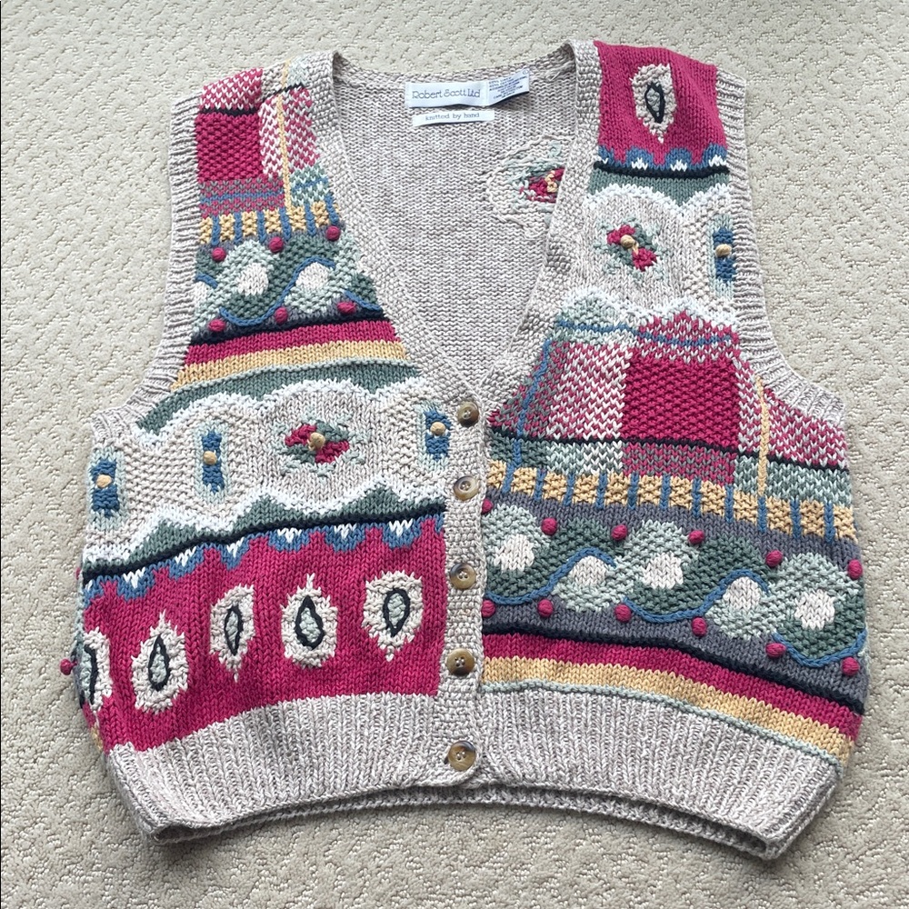 Robert Scott Ltd Vintage Multi Color Patterned Sweater Vest women’s Large